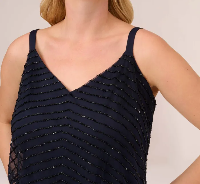 Adrianna Papell Plus Size Art Deco Beaded Blouson Gown In Navy Black NavyBlack Women Formal Dresses Adrianna Papell Plus Size Art Deco Beaded Blouson Gown In Navy Black NavyBlack Women Formal Dresses