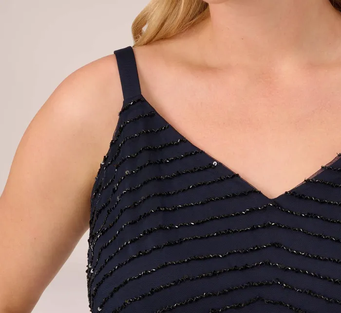 Adrianna Papell Plus Size Art Deco Beaded Blouson Gown In Navy Black NavyBlack Women Formal Dresses Adrianna Papell Plus Size Art Deco Beaded Blouson Gown In Navy Black NavyBlack Women Formal Dresses