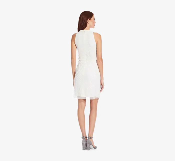 Adrianna Papell Plus Size Art Deco Cocktail Dress With Halter Neck In Ivory Ivory Women Short Wedding Dresses Adrianna Papell Plus Size Art Deco Cocktail Dress With Halter Neck In Ivory Ivory Women Short Wedding Dresses