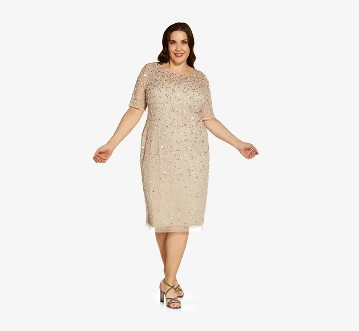 Adrianna Papell Plus Size Beaded Cocktail Dress In Biscotti Biscotti Women Floral Adrianna Papell Plus Size Beaded Cocktail Dress In Biscotti Biscotti Women Floral