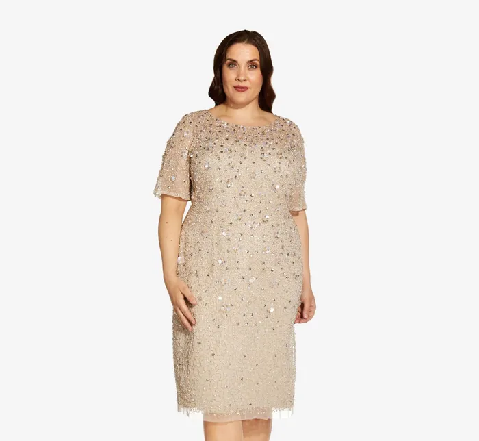 Adrianna Papell Plus Size Beaded Cocktail Dress In Biscotti Biscotti Women Floral Adrianna Papell Plus Size Beaded Cocktail Dress In Biscotti Biscotti Women Floral