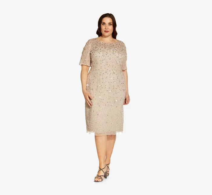 Adrianna Papell Plus Size Beaded Cocktail Dress In Biscotti Biscotti Women Floral Adrianna Papell Plus Size Beaded Cocktail Dress In Biscotti Biscotti Women Floral