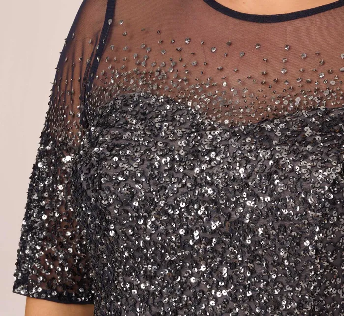 Adrianna Papell Plus Size Beaded Illusion Gown In Navy Navy Women Formal Dresses Adrianna Papell Plus Size Beaded Illusion Gown In Navy Navy Women Formal Dresses
