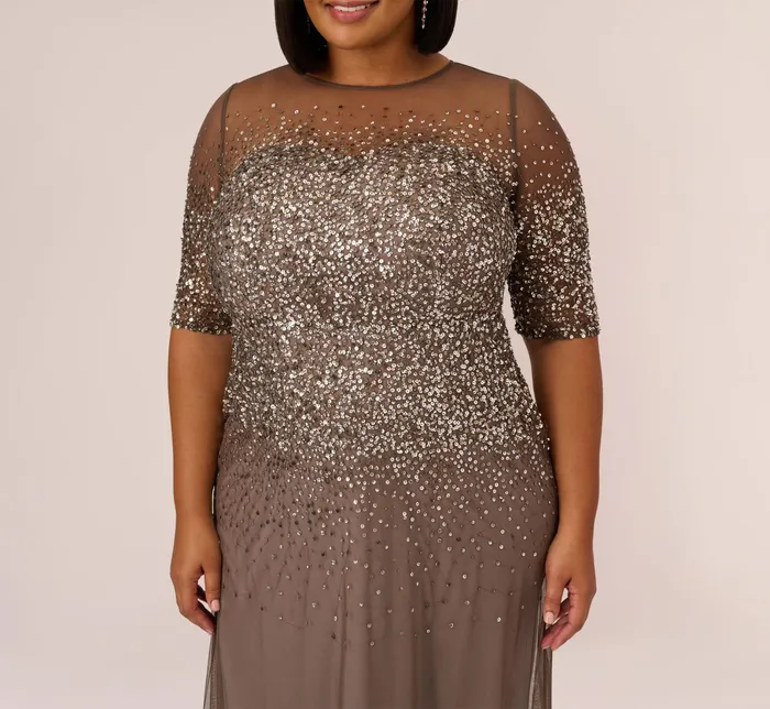 Adrianna Papell Plus Size Beaded Illusion Gown In Navy Navy Women Formal Dresses Adrianna Papell Plus Size Beaded Illusion Gown In Navy Navy Women Formal Dresses