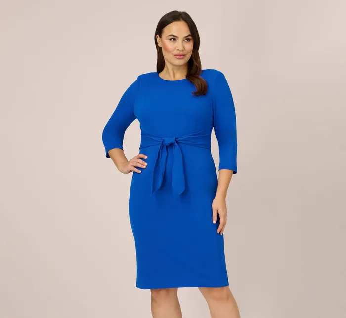 Adrianna Papell Plus Size Bow Sheath Dress With Three Quarter Sleeves In Violet Cobalt Violet Cobalt Women Day Dresses Adrianna Papell Plus Size Bow Sheath Dress With Three Quarter Sleeves In Violet Cobalt Violet Cobalt Women Day Dresses