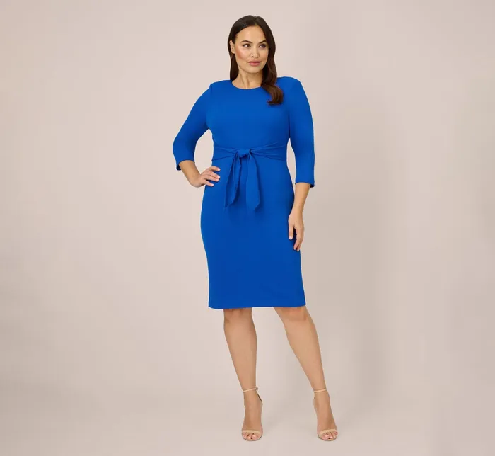 Adrianna Papell Plus Size Bow Sheath Dress With Three Quarter Sleeves In Violet Cobalt Violet Cobalt Women Day Dresses Adrianna Papell Plus Size Bow Sheath Dress With Three Quarter Sleeves In Violet Cobalt Violet Cobalt Women Day Dresses