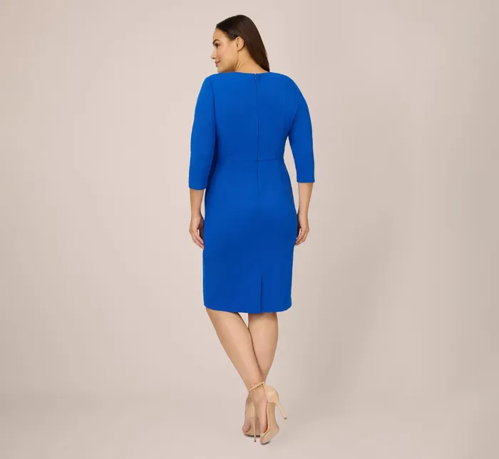 Adrianna Papell Plus Size Bow Sheath Dress With Three Quarter Sleeves In Violet Cobalt Violet Cobalt Women Day Dresses Adrianna Papell Plus Size Bow Sheath Dress With Three Quarter Sleeves In Violet Cobalt Violet Cobalt Women Day Dresses