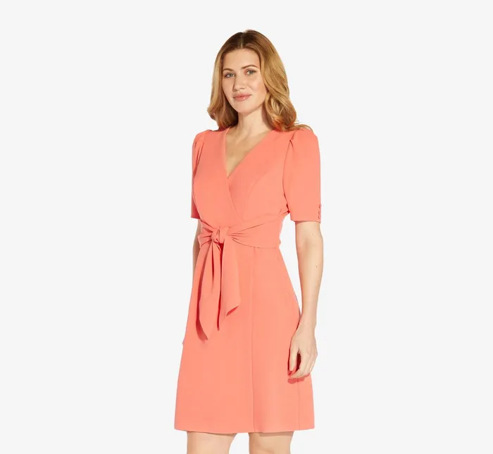 Adrianna Papell Plus Size Crepe TieFront ALine Short Wrap Dress In Peach Blossom Peach Blossom Women Day Dresses Adrianna Papell Plus Size Crepe TieFront ALine Short Wrap Dress In Peach Blossom Peach Blossom Women Day Dresses