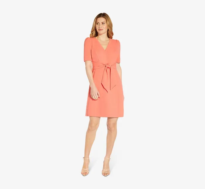 Adrianna Papell Plus Size Crepe TieFront ALine Short Wrap Dress In Peach Blossom Peach Blossom Women Day Dresses Adrianna Papell Plus Size Crepe TieFront ALine Short Wrap Dress In Peach Blossom Peach Blossom Women Day Dresses
