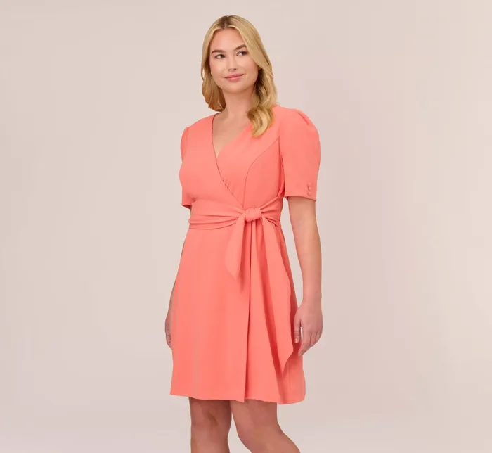 Adrianna Papell Plus Size Crepe TieFront ALine Short Wrap Dress In Peach Blossom Peach Blossom Women Day Dresses Adrianna Papell Plus Size Crepe TieFront ALine Short Wrap Dress In Peach Blossom Peach Blossom Women Day Dresses