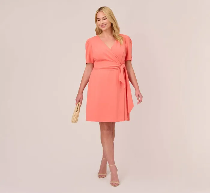 Adrianna Papell Plus Size Crepe TieFront ALine Short Wrap Dress In Peach Blossom Peach Blossom Women Day Dresses Adrianna Papell Plus Size Crepe TieFront ALine Short Wrap Dress In Peach Blossom Peach Blossom Women Day Dresses
