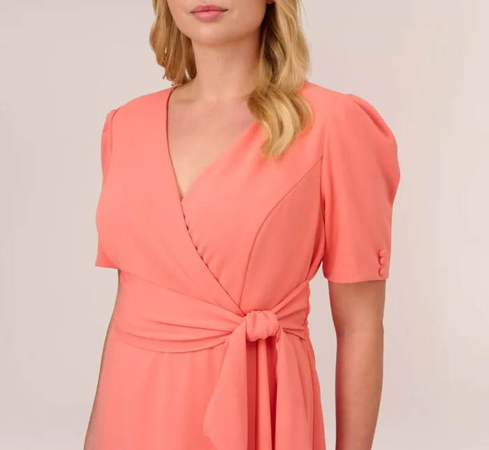 Adrianna Papell Plus Size Crepe TieFront ALine Short Wrap Dress In Peach Blossom Peach Blossom Women Day Dresses Adrianna Papell Plus Size Crepe TieFront ALine Short Wrap Dress In Peach Blossom Peach Blossom Women Day Dresses