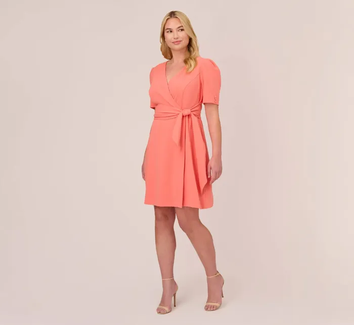 Adrianna Papell Plus Size Crepe TieFront ALine Short Wrap Dress In Peach Blossom Peach Blossom Women Day Dresses Adrianna Papell Plus Size Crepe TieFront ALine Short Wrap Dress In Peach Blossom Peach Blossom Women Day Dresses