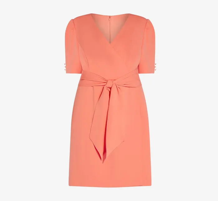 Adrianna Papell Plus Size Crepe TieFront ALine Short Wrap Dress In Peach Blossom Peach Blossom Women Day Dresses Adrianna Papell Plus Size Crepe TieFront ALine Short Wrap Dress In Peach Blossom Peach Blossom Women Day Dresses