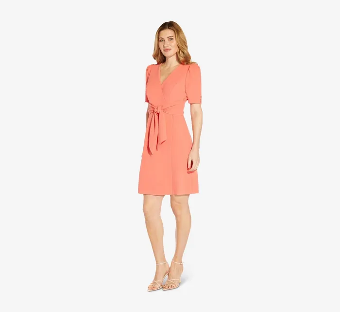 Adrianna Papell Plus Size Crepe TieFront ALine Short Wrap Dress In Peach Blossom Peach Blossom Women Day Dresses Adrianna Papell Plus Size Crepe TieFront ALine Short Wrap Dress In Peach Blossom Peach Blossom Women Day Dresses