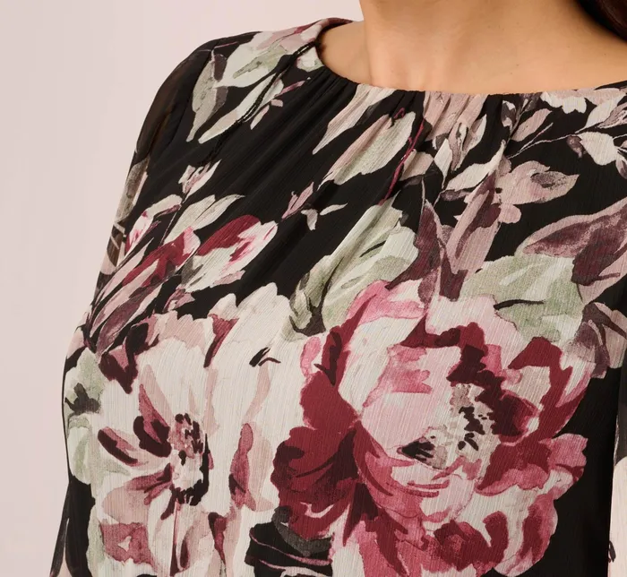 Adrianna Papell Plus Size Floral Chiffon Dress With Three Quarter Length Sleeves In Black Multi Black Multi Women Floral Dresses Adrianna Papell Plus Size Floral Chiffon Dress With Three Quarter Length Sleeves In Black Multi Black Multi Women Floral Dresses