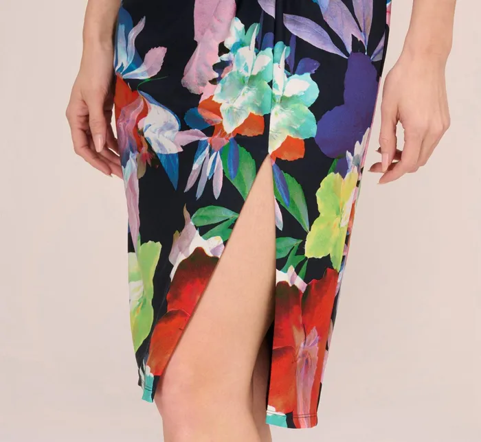 Adrianna Papell Plus Size Floral Knotted Sheath Dress With ElbowLength Sleeves In Dark Navy Multi Dark Navy Multi Women Floral Dresses Adrianna Papell Plus Size Floral Knotted Sheath Dress With ElbowLength Sleeves In Dark Navy Multi Dark Navy Multi Women Floral Dresses