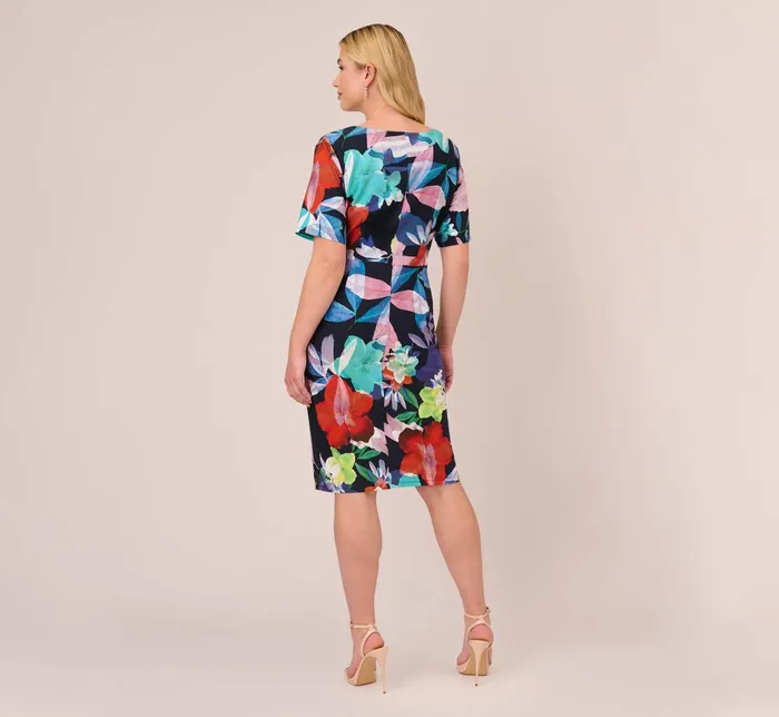 Adrianna Papell Plus Size Floral Knotted Sheath Dress With ElbowLength Sleeves In Dark Navy Multi Dark Navy Multi Women Floral Dresses Adrianna Papell Plus Size Floral Knotted Sheath Dress With ElbowLength Sleeves In Dark Navy Multi Dark Navy Multi Women Floral Dresses