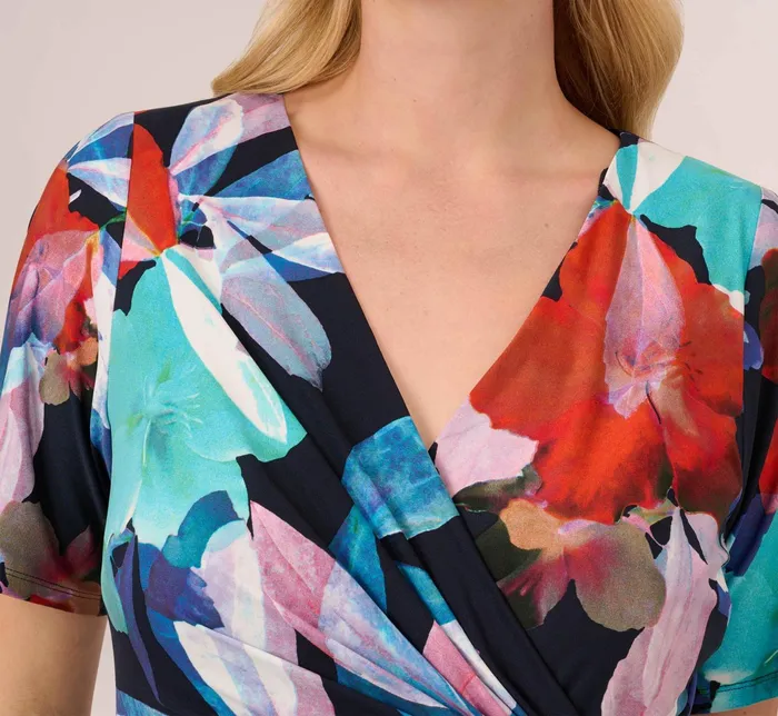 Adrianna Papell Plus Size Floral Knotted Sheath Dress With ElbowLength Sleeves In Dark Navy Multi Dark Navy Multi Women Floral Dresses Adrianna Papell Plus Size Floral Knotted Sheath Dress With ElbowLength Sleeves In Dark Navy Multi Dark Navy Multi Women Floral Dresses