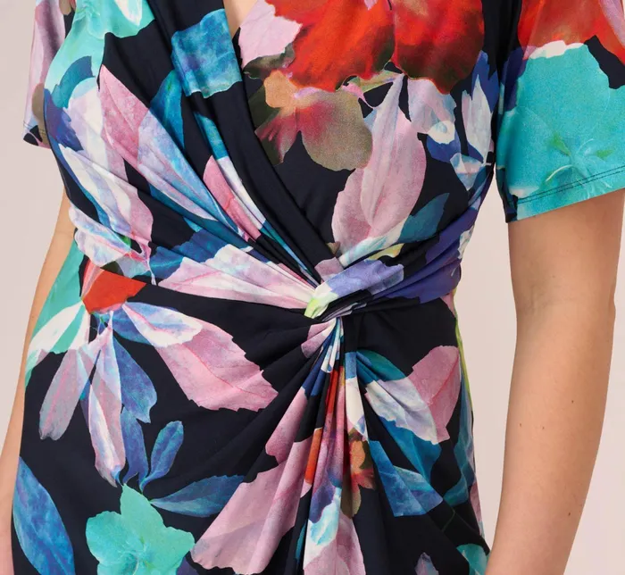 Adrianna Papell Plus Size Floral Knotted Sheath Dress With ElbowLength Sleeves In Dark Navy Multi Dark Navy Multi Women Floral Dresses Adrianna Papell Plus Size Floral Knotted Sheath Dress With ElbowLength Sleeves In Dark Navy Multi Dark Navy Multi Women Floral Dresses