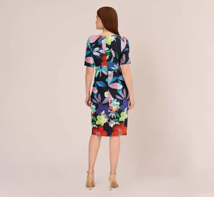 Adrianna Papell Plus Size Floral Knotted Sheath Dress With ElbowLength Sleeves In Dark Navy Multi Dark Navy Multi Women Floral Dresses Adrianna Papell Plus Size Floral Knotted Sheath Dress With ElbowLength Sleeves In Dark Navy Multi Dark Navy Multi Women Floral Dresses