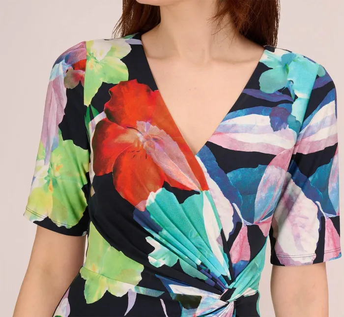 Adrianna Papell Plus Size Floral Knotted Sheath Dress With ElbowLength Sleeves In Dark Navy Multi Dark Navy Multi Women Floral Dresses Adrianna Papell Plus Size Floral Knotted Sheath Dress With ElbowLength Sleeves In Dark Navy Multi Dark Navy Multi Women Floral Dresses