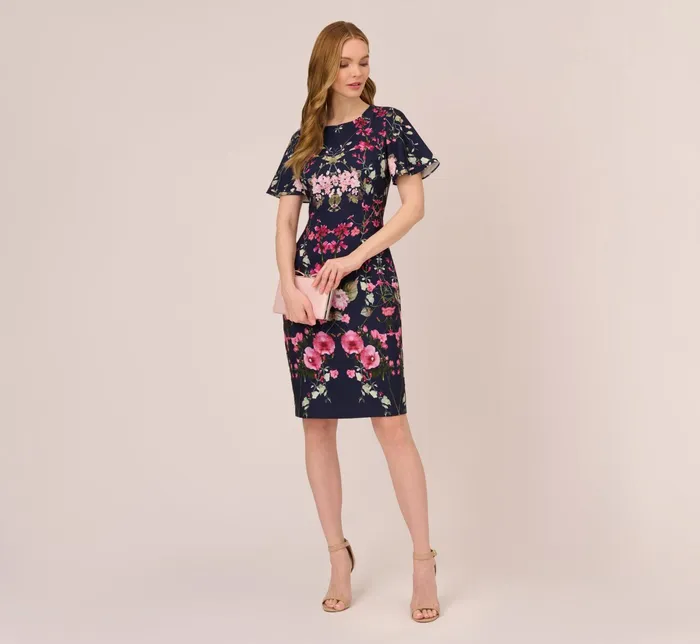 Adrianna Papell Plus Size FloralPrint Crepe MidiLength Sheath Dress In Navy Multi Navy Multi Women Day Dresses Adrianna Papell Plus Size FloralPrint Crepe MidiLength Sheath Dress In Navy Multi Navy Multi Women Day Dresses