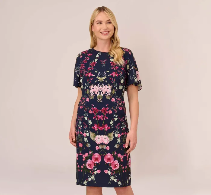 Adrianna Papell Plus Size FloralPrint Crepe MidiLength Sheath Dress In Navy Multi Navy Multi Women Day Dresses Adrianna Papell Plus Size FloralPrint Crepe MidiLength Sheath Dress In Navy Multi Navy Multi Women Day Dresses