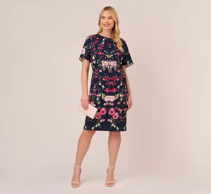 Adrianna Papell Plus Size FloralPrint Crepe MidiLength Sheath Dress In Navy Multi Navy Multi Women Day Dresses Adrianna Papell Plus Size FloralPrint Crepe MidiLength Sheath Dress In Navy Multi Navy Multi Women Day Dresses