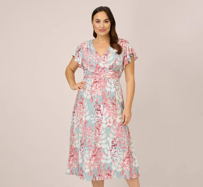 Adrianna Papell Plus Size FloralPrint FitAndFlare MidiLength Chiffon Dress In Aqua Multi Aqua Multi Women Day Dresses Adrianna Papell Plus Size FloralPrint FitAndFlare MidiLength Chiffon Dress In Aqua Multi Aqua Multi Women Day Dresses