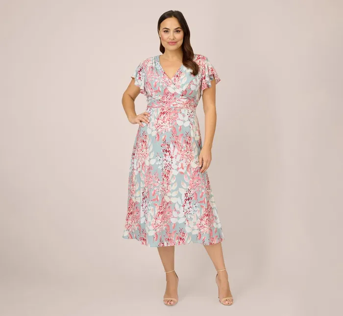 Adrianna Papell Plus Size FloralPrint FitAndFlare MidiLength Chiffon Dress In Aqua Multi Aqua Multi Women Day Dresses Adrianna Papell Plus Size FloralPrint FitAndFlare MidiLength Chiffon Dress In Aqua Multi Aqua Multi Women Day Dresses