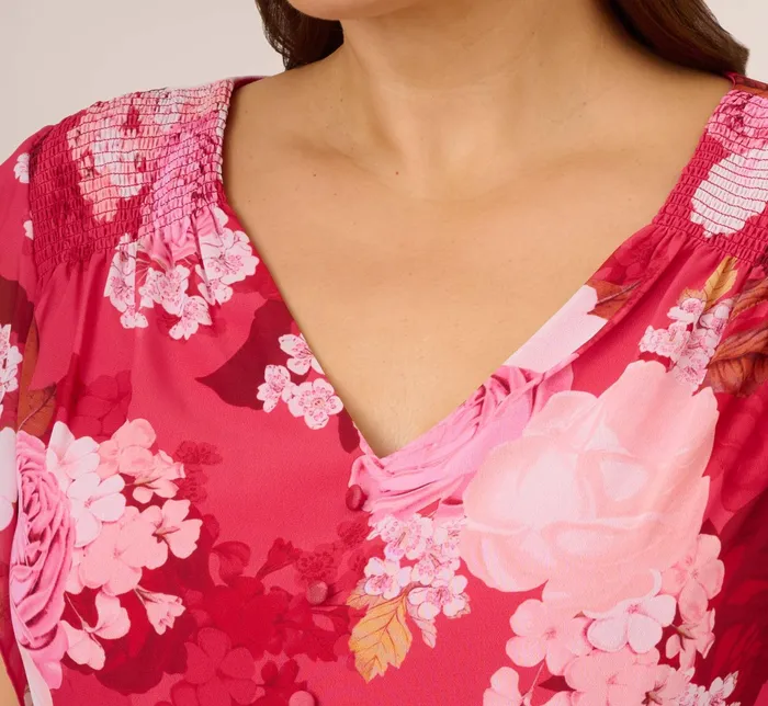 Adrianna Papell Plus Size Floral Print Smocked Chiffon Short Dress In Pink Multi Pink Multi Women Floral Dresses Adrianna Papell Plus Size Floral Print Smocked Chiffon Short Dress In Pink Multi Pink Multi Women Floral Dresses