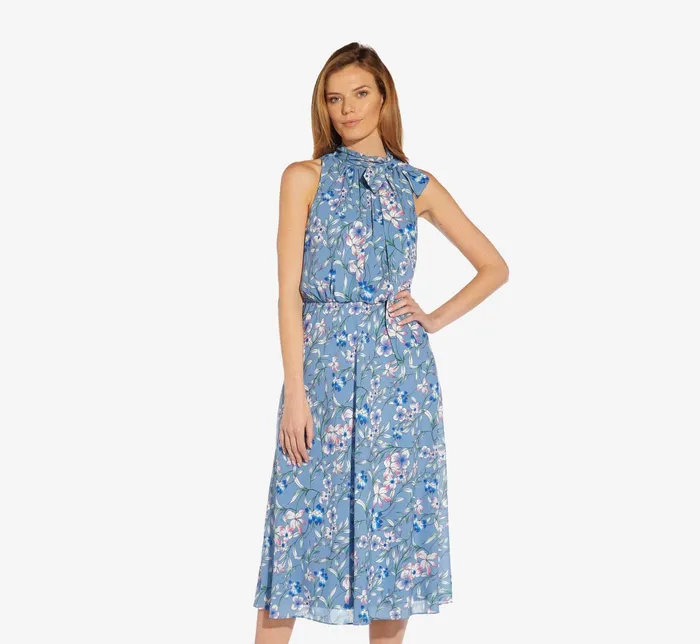 Adrianna Papell Plus Size FloralPrint TieNeck MidiLength Chiffon Halter Dress In Blue Multi Blue Multi Women Floral Dresses Adrianna Papell Plus Size FloralPrint TieNeck MidiLength Chiffon Halter Dress In Blue Multi Blue Multi Women Floral Dresses