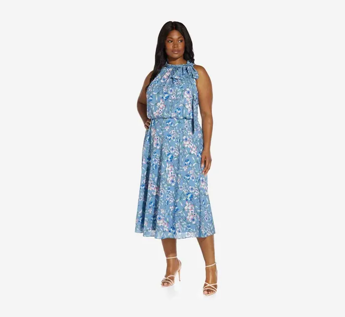 Adrianna Papell Plus Size FloralPrint TieNeck MidiLength Chiffon Halter Dress In Blue Multi Blue Multi Women Floral Dresses Adrianna Papell Plus Size FloralPrint TieNeck MidiLength Chiffon Halter Dress In Blue Multi Blue Multi Women Floral Dresses