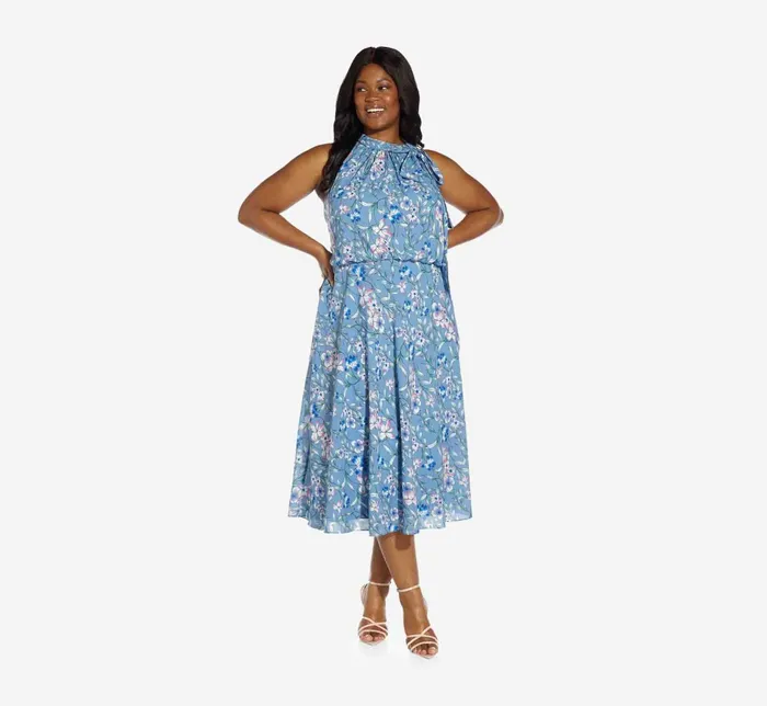 Adrianna Papell Plus Size FloralPrint TieNeck MidiLength Chiffon Halter Dress In Blue Multi Blue Multi Women Floral Dresses Adrianna Papell Plus Size FloralPrint TieNeck MidiLength Chiffon Halter Dress In Blue Multi Blue Multi Women Floral Dresses