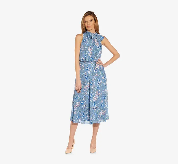 Adrianna Papell Plus Size FloralPrint TieNeck MidiLength Chiffon Halter Dress In Blue Multi Blue Multi Women Floral Dresses Adrianna Papell Plus Size FloralPrint TieNeck MidiLength Chiffon Halter Dress In Blue Multi Blue Multi Women Floral Dresses