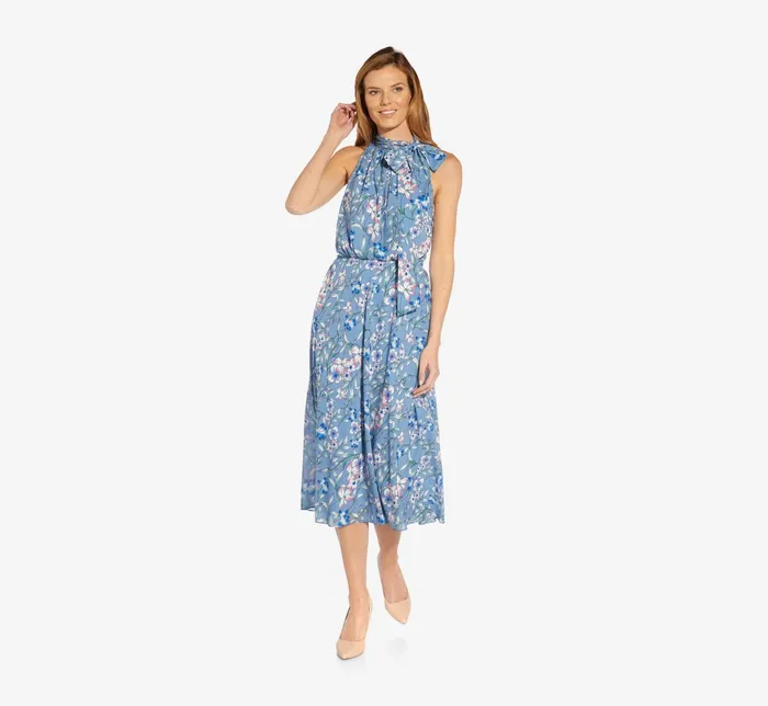 Adrianna Papell Plus Size FloralPrint TieNeck MidiLength Chiffon Halter Dress In Blue Multi Blue Multi Women Floral Dresses Adrianna Papell Plus Size FloralPrint TieNeck MidiLength Chiffon Halter Dress In Blue Multi Blue Multi Women Floral Dresses