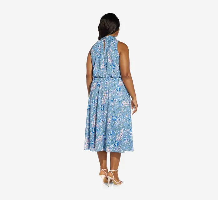 Adrianna Papell Plus Size FloralPrint TieNeck MidiLength Chiffon Halter Dress In Blue Multi Blue Multi Women Floral Dresses Adrianna Papell Plus Size FloralPrint TieNeck MidiLength Chiffon Halter Dress In Blue Multi Blue Multi Women Floral Dresses