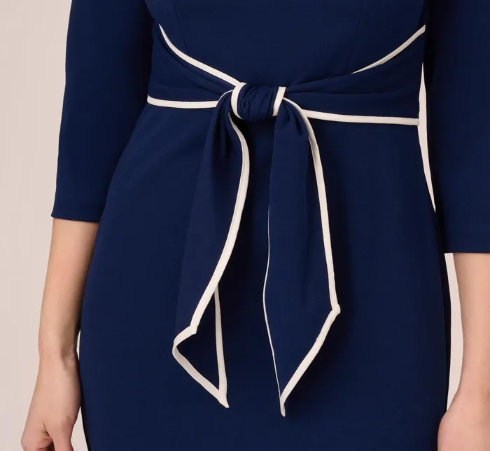 Adrianna Papell Plus Size Knit Crepe Tie Dress In Navy Sateen Ivory Navy SateenIvory Women Midi Dresses Adrianna Papell Plus Size Knit Crepe Tie Dress In Navy Sateen Ivory Navy SateenIvory Women Midi Dresses