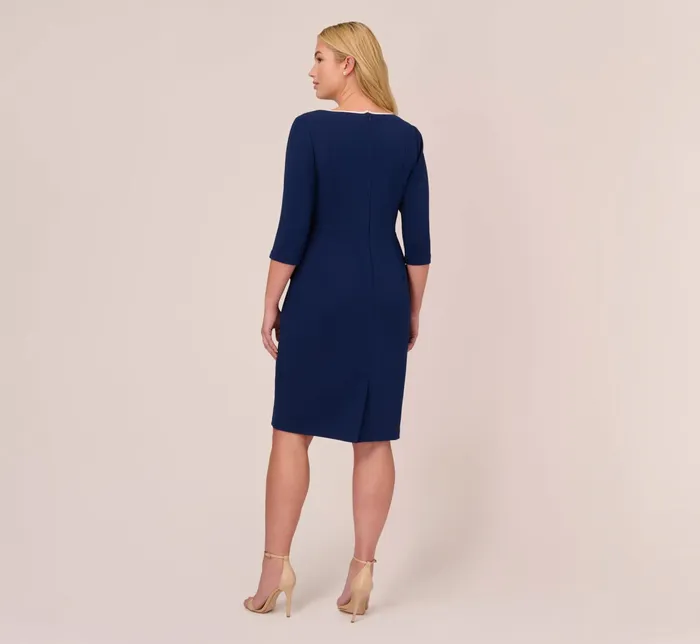 Adrianna Papell Plus Size Knit Crepe Tie Dress In Navy Sateen Ivory Navy SateenIvory Women Midi Dresses Adrianna Papell Plus Size Knit Crepe Tie Dress In Navy Sateen Ivory Navy SateenIvory Women Midi Dresses