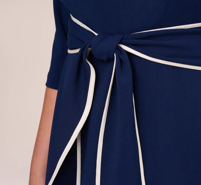 Adrianna Papell Plus Size Knit Crepe Tie Dress In Navy Sateen Ivory Navy SateenIvory Women Midi Dresses Adrianna Papell Plus Size Knit Crepe Tie Dress In Navy Sateen Ivory Navy SateenIvory Women Midi Dresses