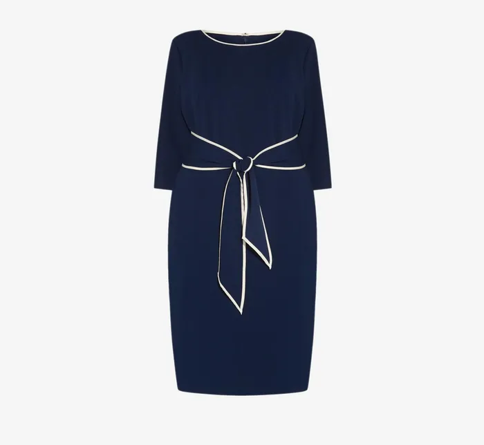 Adrianna Papell Plus Size Knit Crepe Tie Dress In Navy Sateen Ivory Navy SateenIvory Women Midi Dresses Adrianna Papell Plus Size Knit Crepe Tie Dress In Navy Sateen Ivory Navy SateenIvory Women Midi Dresses