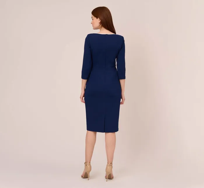 Adrianna Papell Plus Size Knit Crepe Tie Dress In Navy Sateen Ivory Navy SateenIvory Women Midi Dresses Adrianna Papell Plus Size Knit Crepe Tie Dress In Navy Sateen Ivory Navy SateenIvory Women Midi Dresses