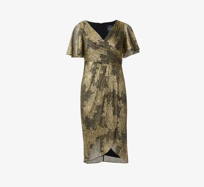 Adrianna Papell Plus Size Metallic Foil Crinkled Mesh MidiLength Wrap Dress In Rose Gold Black Rose GoldBlack Women Short Dresses Adrianna Papell Plus Size Metallic Foil Crinkled Mesh MidiLength Wrap Dress In Rose Gold Black Rose GoldBlack Women Short Dresses