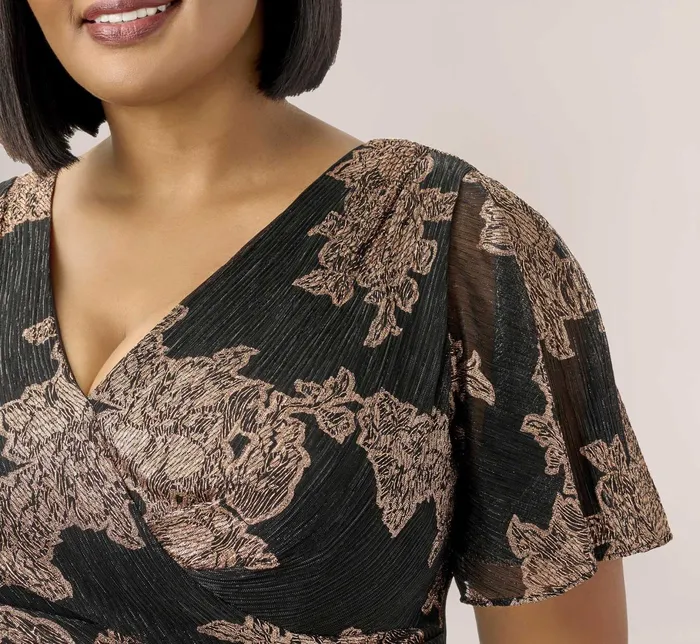 Adrianna Papell Plus Size Metallic Foil Crinkled Mesh MidiLength Wrap Dress In Rose Gold Black Rose GoldBlack Women Short Dresses Adrianna Papell Plus Size Metallic Foil Crinkled Mesh MidiLength Wrap Dress In Rose Gold Black Rose GoldBlack Women Short Dresses