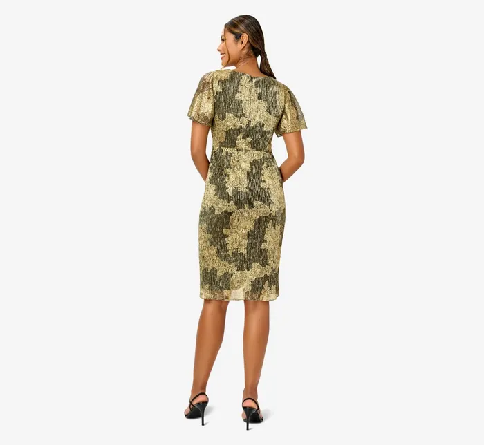 Adrianna Papell Plus Size Metallic Foil Crinkled Mesh MidiLength Wrap Dress In Rose Gold Black Rose GoldBlack Women Short Dresses Adrianna Papell Plus Size Metallic Foil Crinkled Mesh MidiLength Wrap Dress In Rose Gold Black Rose GoldBlack Women Short Dresses