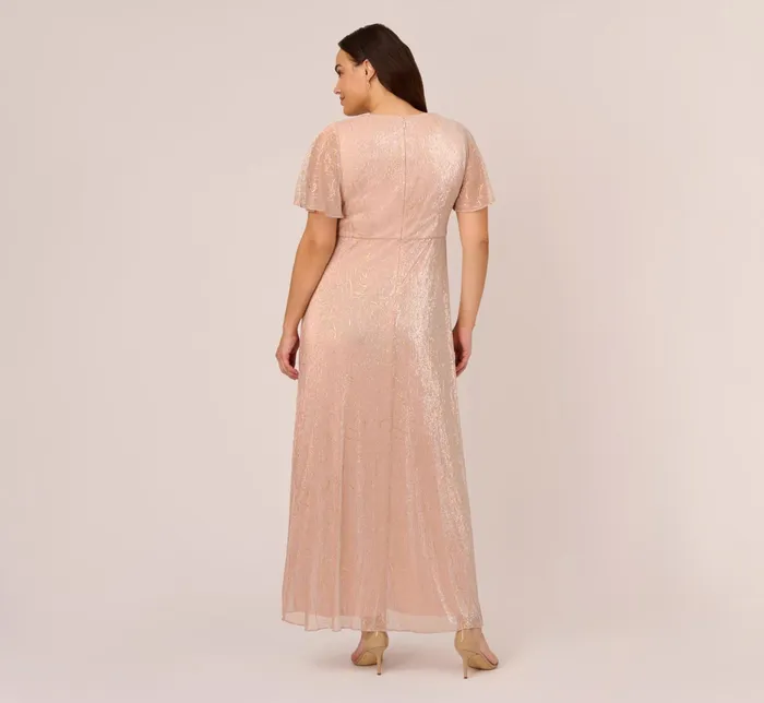 Adrianna Papell Plus Size Metallic Mesh Draped Gown In Rose Gold Rose Gold Women Long Dresses Adrianna Papell Plus Size Metallic Mesh Draped Gown In Rose Gold Rose Gold Women Long Dresses
