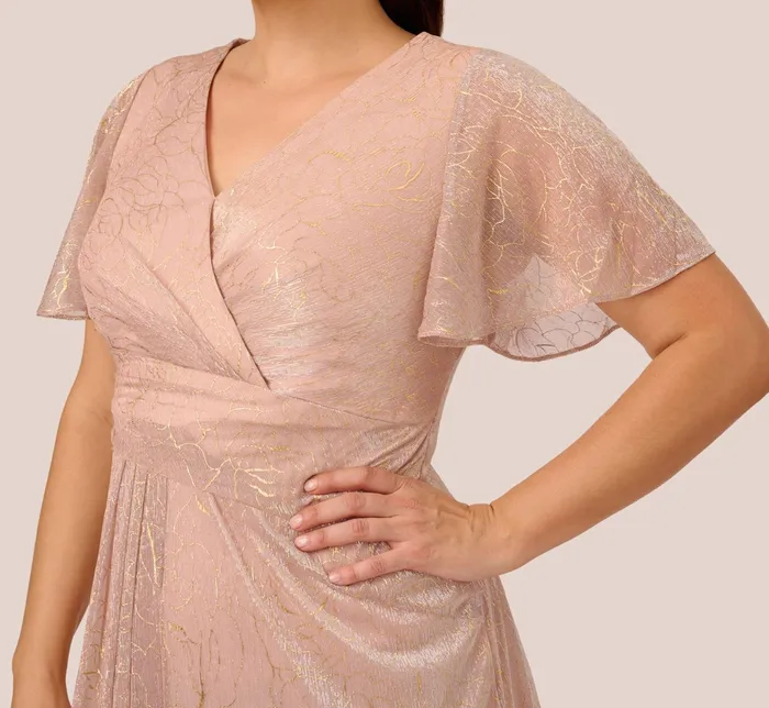 Adrianna Papell Plus Size Metallic Mesh Draped Gown In Rose Gold Rose Gold Women Long Dresses Adrianna Papell Plus Size Metallic Mesh Draped Gown In Rose Gold Rose Gold Women Long Dresses
