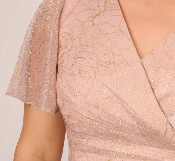 Adrianna Papell Plus Size Metallic Mesh Draped Gown In Rose Gold Rose Gold Women Long Dresses Adrianna Papell Plus Size Metallic Mesh Draped Gown In Rose Gold Rose Gold Women Long Dresses