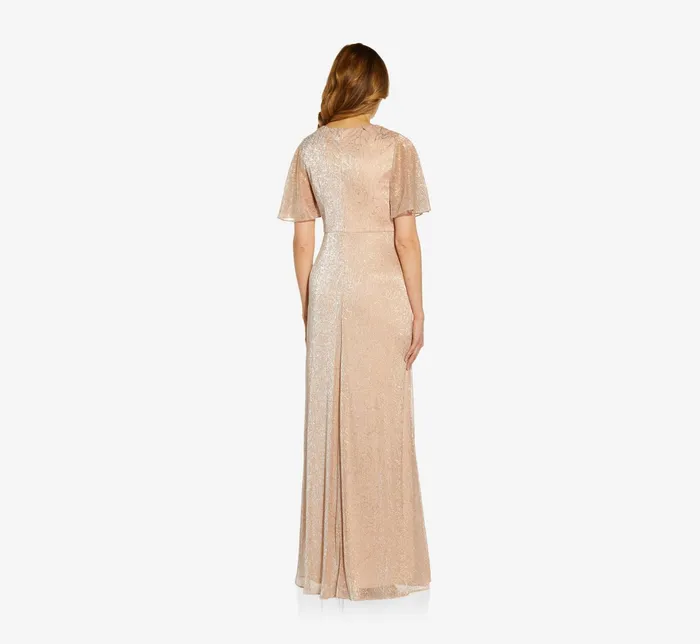 Adrianna Papell Plus Size Metallic Mesh Draped Gown In Rose Gold Rose Gold Women Long Dresses Adrianna Papell Plus Size Metallic Mesh Draped Gown In Rose Gold Rose Gold Women Long Dresses